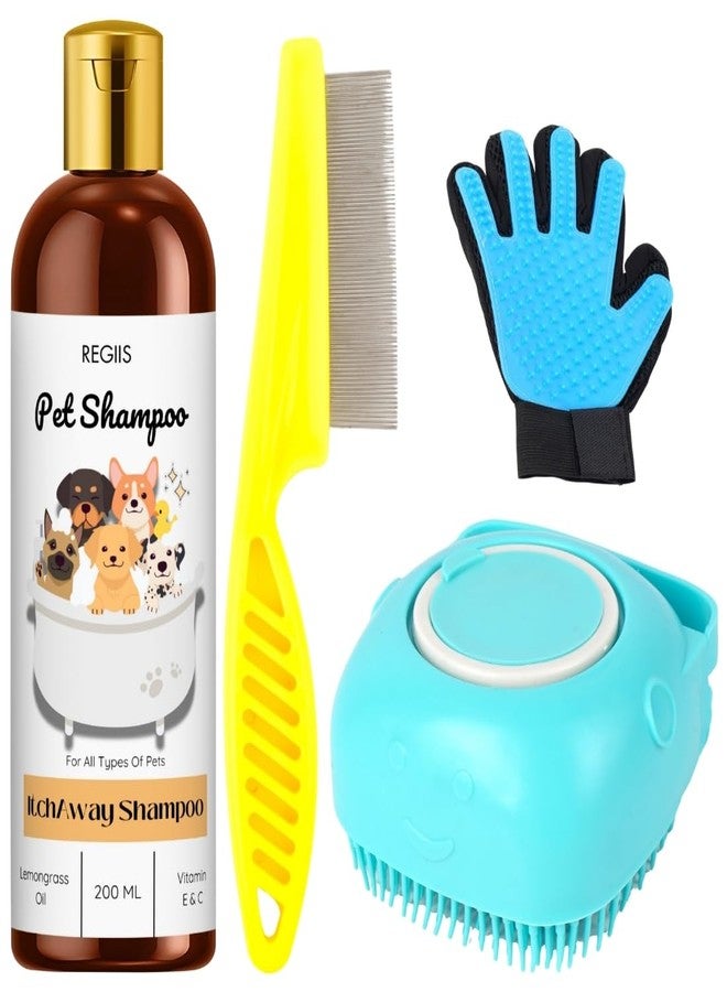 مجموعة ريجيس للعناية بالحيوانات الأليفة، مجموعة من 4 قطع مع شامبو إيتش أواي 200 مل، وقفاز لإزالة الشعر الزائد، وفرشاة تدليك، ومشط للبراغيث للكلاب والقطط - Image 1